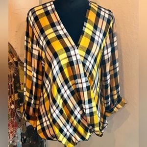 NWT New York & Co. Yellow Plaid Top